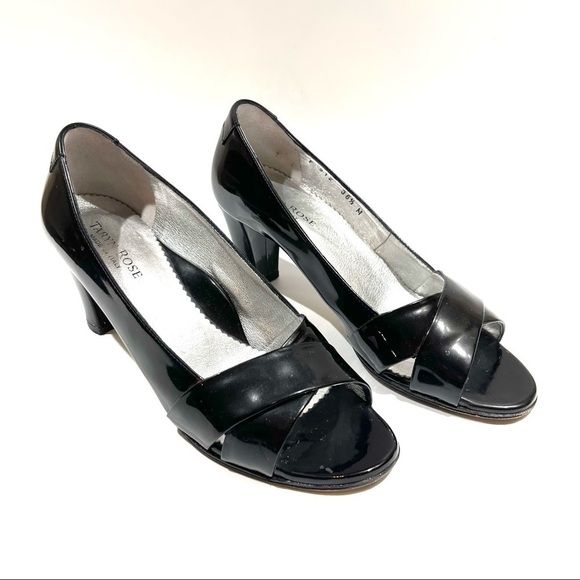 Taryn Rose Black Patent Open Toe Block Heels 36.5 - Picture 2 of 13